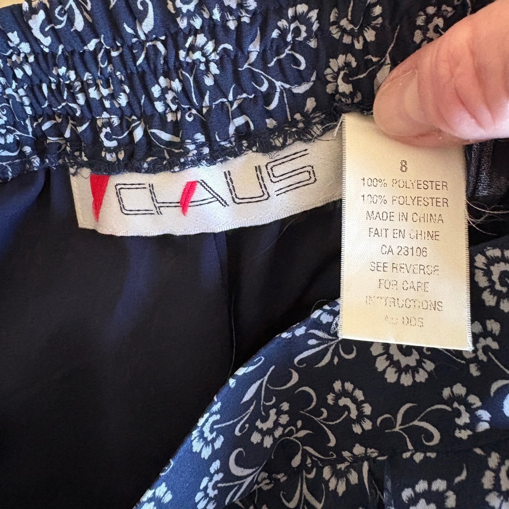 Navy and White Floral Patterned Vintage Chiffon Skirt - Picture 5 of 6